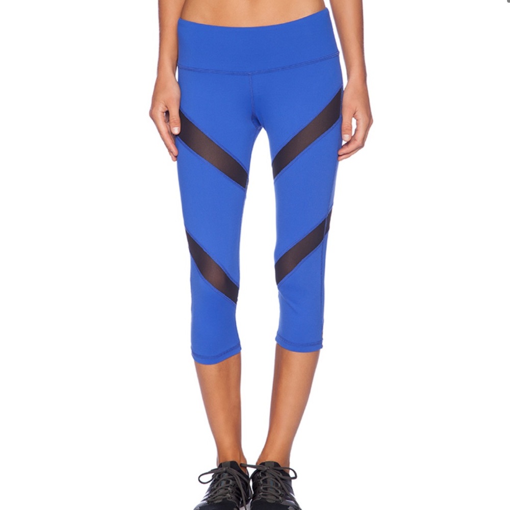 Rese Mia Crop Leggings in Blue with Black Mesh